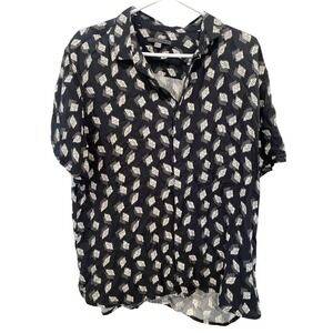 John Varvatos Short Sleeve Shirt Mens Large Loren Button Up Black Geometric
